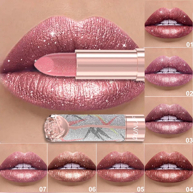 Luxury Skincare Products - Pearlescent Pink Luxurious Glitter Lipstick Metallic