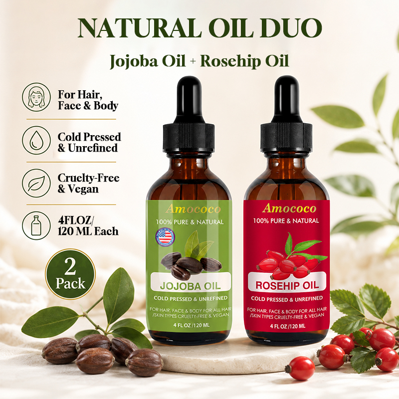 Amococo 2pcs Jojoba Oil and Ro - Cold Pressed Rose Hip 评论和价格